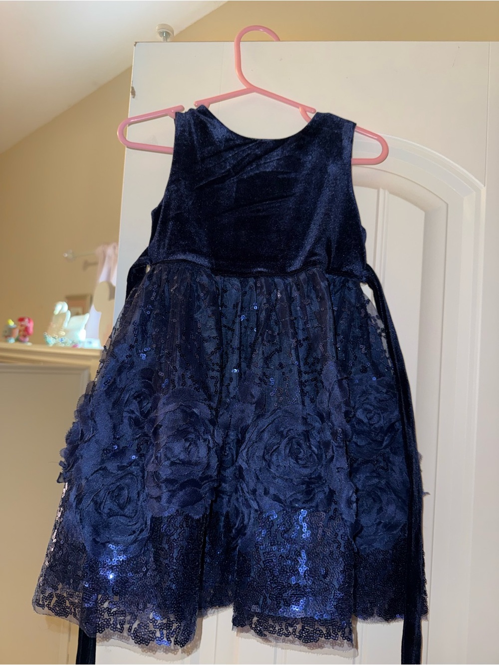 Biscotti Navy Floral Sequin Tulle Dress